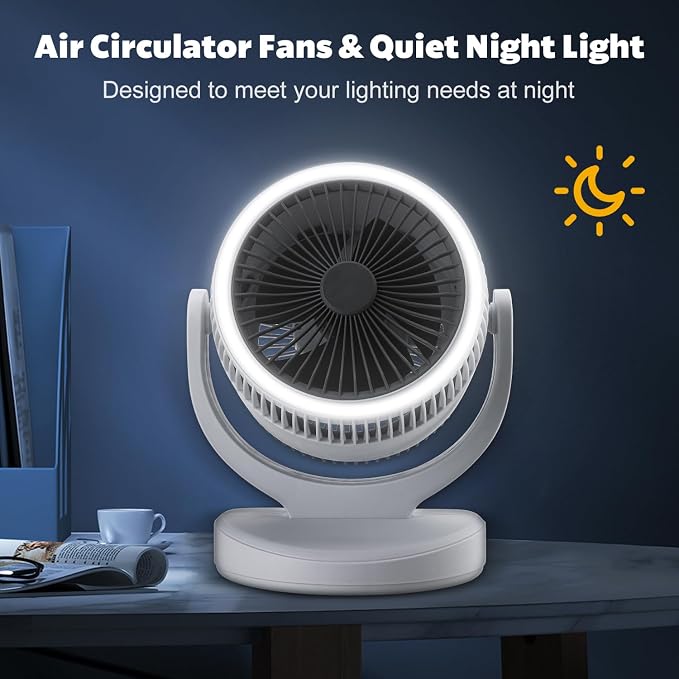 Air Circulation Fan Desktop Quiet Smart Fans for Bedroom, Quiet Table Fan, 360°Oscillating Fan, 3Speeds, Powerful Desk Fan