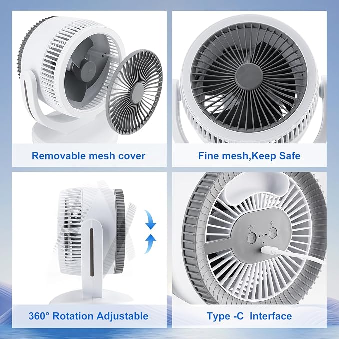 Air Circulation Fan Desktop Quiet Smart Fans for Bedroom, Quiet Table Fan, 360°Oscillating Fan, 3Speeds, Powerful Desk Fan