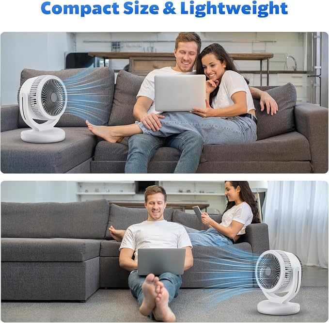 Air Circulation Fan Desktop Quiet Smart Fans for Bedroom, Quiet Table Fan, 360°Oscillating Fan, 3Speeds, Powerful Desk Fan