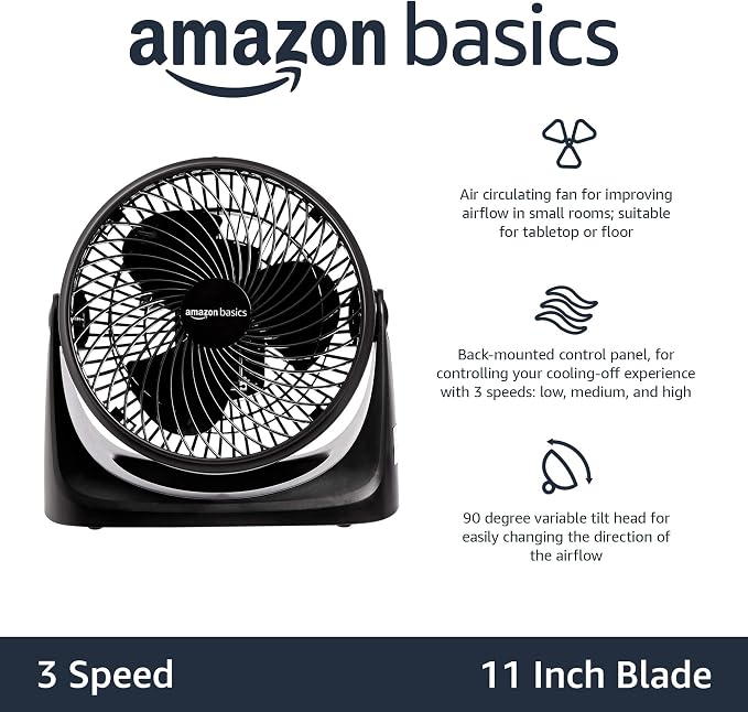 Air Circulator Fan, Desk Fan for Bedroom, Home and Office, With 90-Degree Tilt Head, 3 Speed Settings, Lightweight (4.2 LBS)