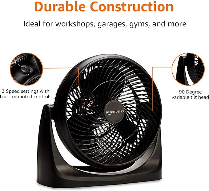Air Circulator Fan, Desk Fan for Bedroom, Home and Office, With 90-Degree Tilt Head, 3 Speed Settings, Lightweight (4.2 LBS)