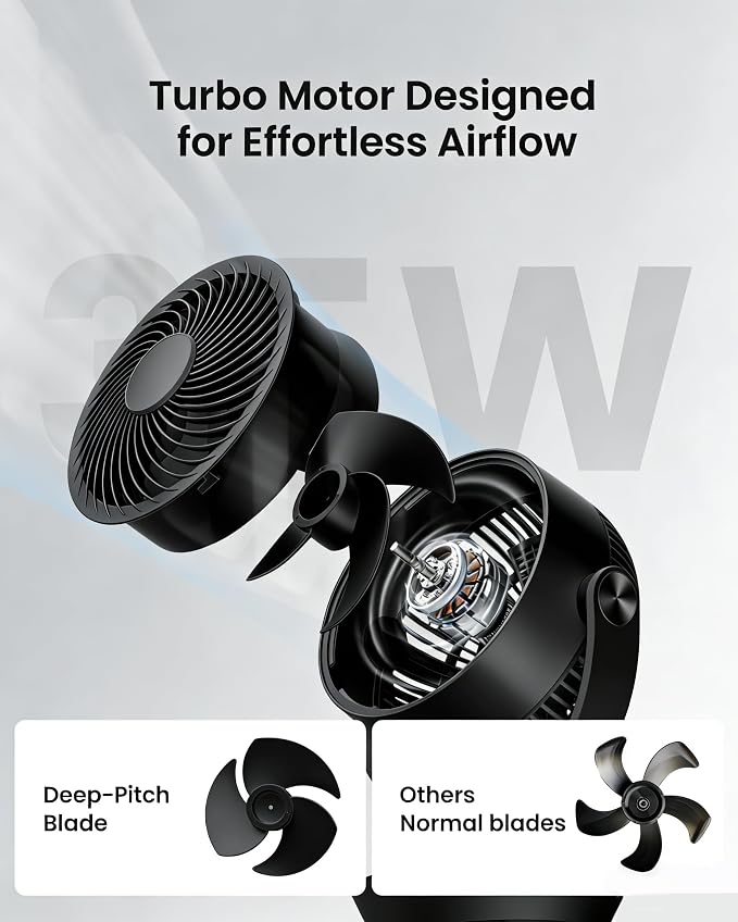 Air Circulator Fan for Bedroom, 13" Table Fan with Remote, 90° Oscillating & 120° Tilt, 60ft Strong Airflow, Quiet 25dB