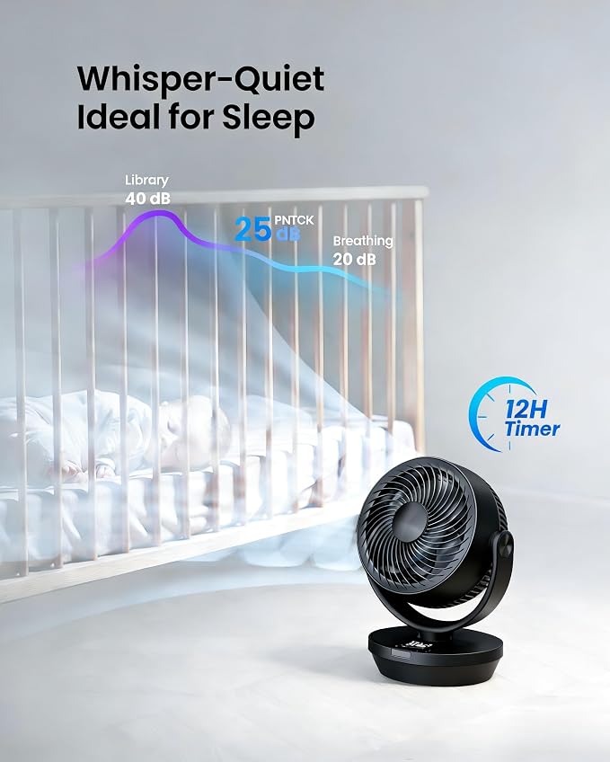 Air Circulator Fan for Bedroom, 13" Table Fan with Remote, 90° Oscillating & 120° Tilt, 60ft Strong Airflow, Quiet 25dB