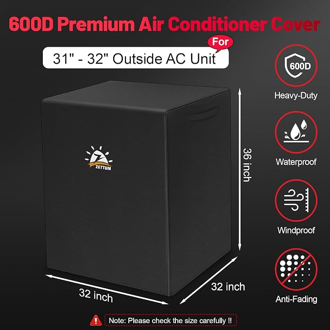Air Conditioner Cover for Outside Units 32 Inch - 600D Air Conditioning AC Covers Waterproof, alternate product view 2