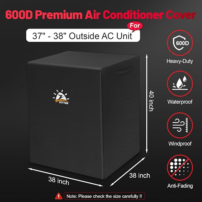 Air Conditioner Cover for Outside Units 38 Inch - 600D Air Conditioning AC Covers Waterproof, alternate product view 2