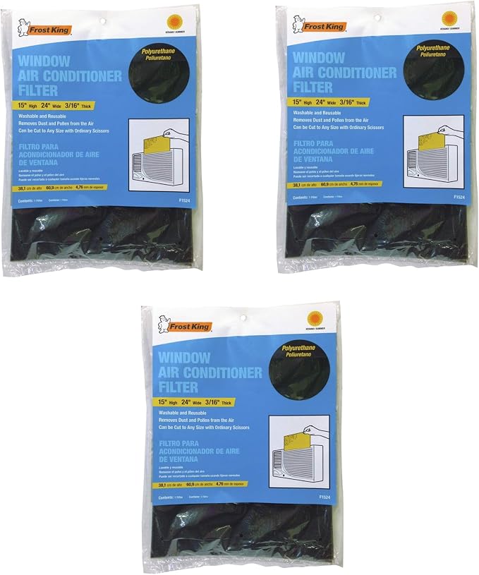 Air Conditioner Filters, 15 in. x24 in. x3/16 in, Open Cell Foam, 3 Pack