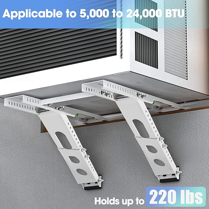 Air Conditioner Support Bracket, Adjustable Window AC Bracket, No Drilling, Heavy Steel Air Conditioner Stand Fit Most Single