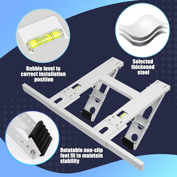 Air Conditioner Support Bracket, Adjustable Window AC Bracket, No Drilling, Heavy Steel Air Conditioner Stand Fit Most Single