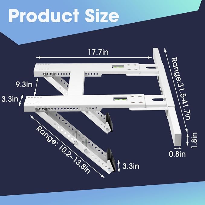 Air Conditioner Support Bracket, Adjustable Window AC Bracket, No Drilling, Heavy Steel Air Conditioner Stand Fit Most Single
