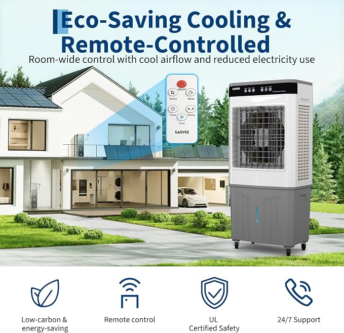 Air Cooler 3500 CFM Evaporative Air Cooler with 11.6Gal Water Tank, 4 Ice Packs, 3-Speed, 120° Oscillation, alternate view 7