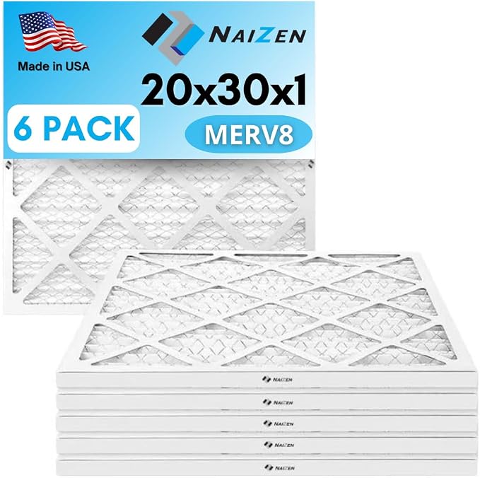 Air Filter Replacement Set, 20x30x1 inches, MERV 8, 6 Pack, Pleated, product image