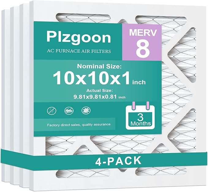 Air Filters 10x10x1 MERV 8 MPR 600 4 Pack Pleated Home HVAC AC Furnace Filters Air Conditioner Filters for Home Office (Exact