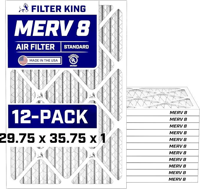 Air Filters 29.75x35.75x1 | 12 Pack | MERV 8 HVAC Pleated AC Furnace Filters | Air Purifier | Replacement Filters for Clean