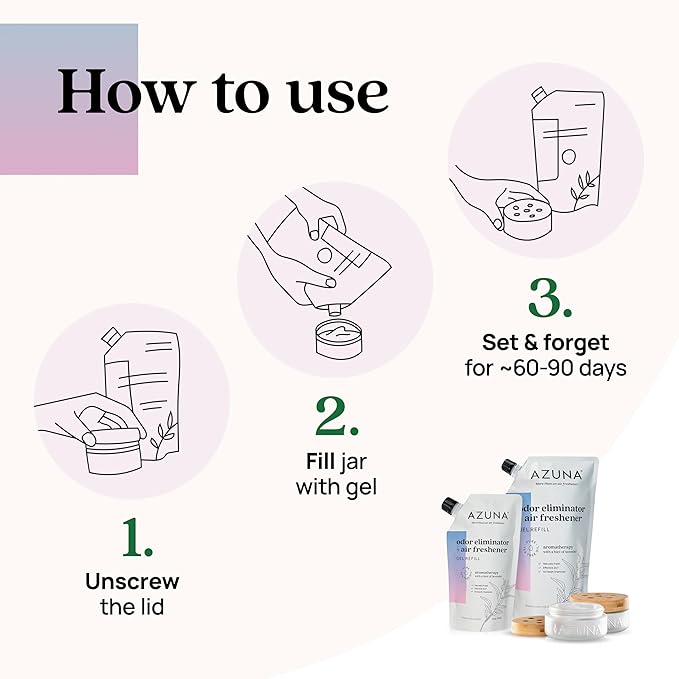Air Freshener & Odor Eliminator for Strong Odor | 4 Room Kit Includes (4) Empty Luxe Glass Jar & 24oz Gel Refill with Tea