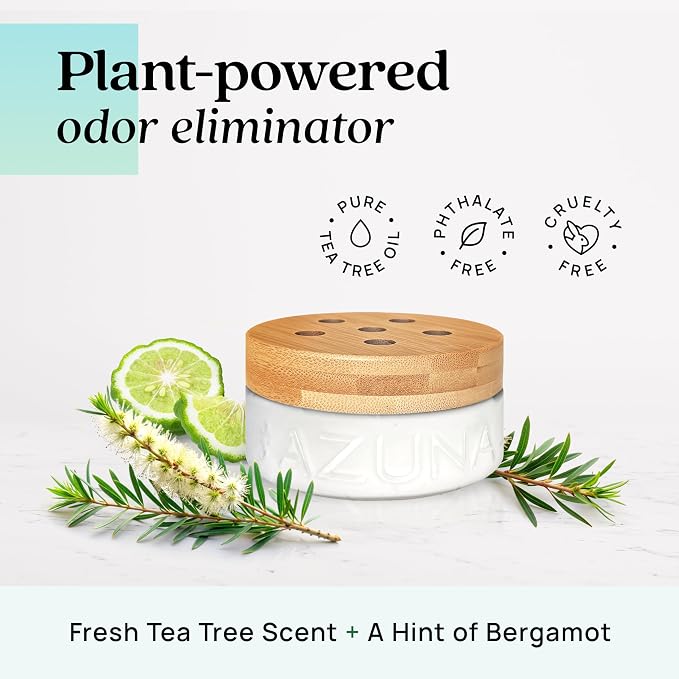 Air Freshener & Odor Eliminator Gel 4 Room Kit, Includes (4) 8 oz. Empty Luxe Glass Jars & 24 oz. Refill with Tea Tree