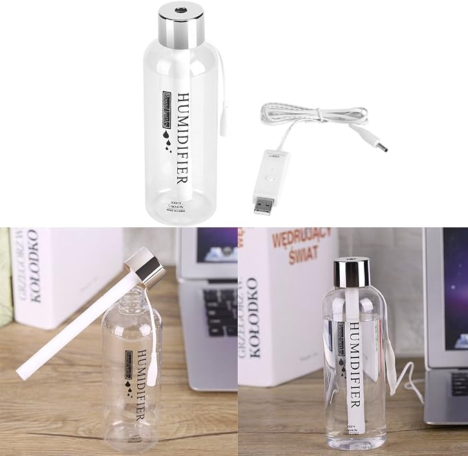 Air Humidifier,300ml Mini Portable Quiet Operation Transparent USB Water Bottle Air Diffuser Fine Mist Automatic Power Off