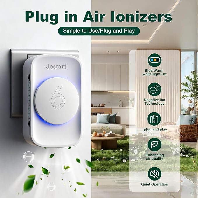 Air Ionizer for Home(6 pack), Ionic Air Purifier Plug in with 6 Carbon Fiber Tips, alternate product view 5