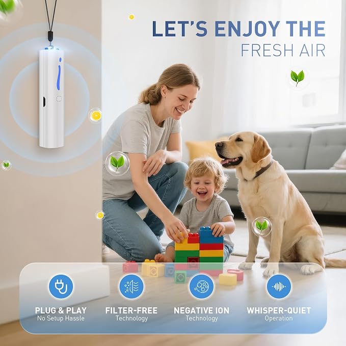 Air Ionizer, Negative Ion Air Purifier for Pet Homes and Small Spaces, Quiet Ozone Free Filterless Air Cleaner for Cat