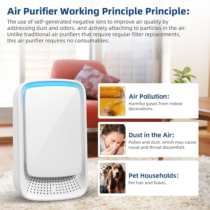 Air Ionizer Purifier for Home,4 Pack Negative Ion Air Purifier Plug in for Small Room, Bedroom Office Bathroom Basement,Quiet