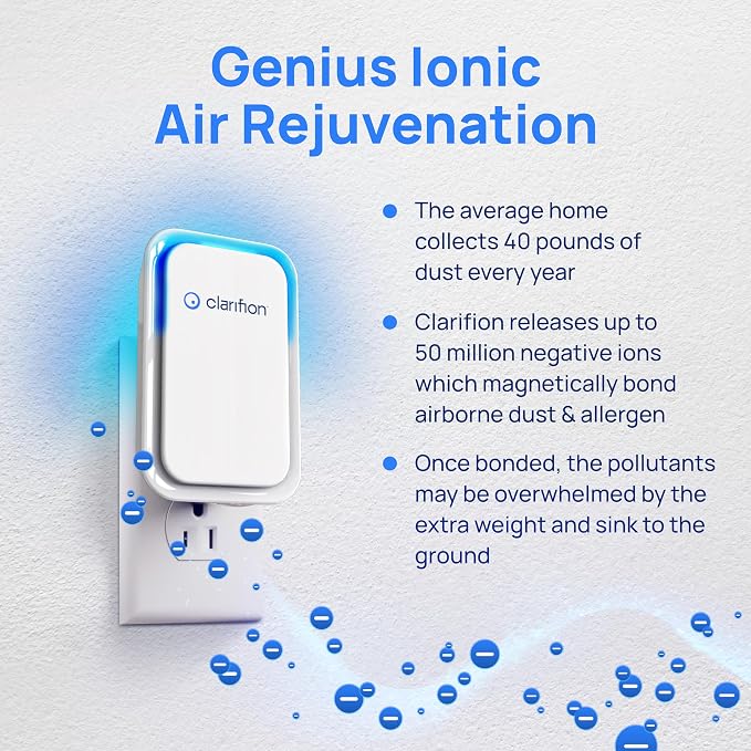 Air Ionizers for Home (1 Pack), Negative Ion Filtration System, Quiet Air Freshener for Bedroom, Office, Kitchen, Portable
