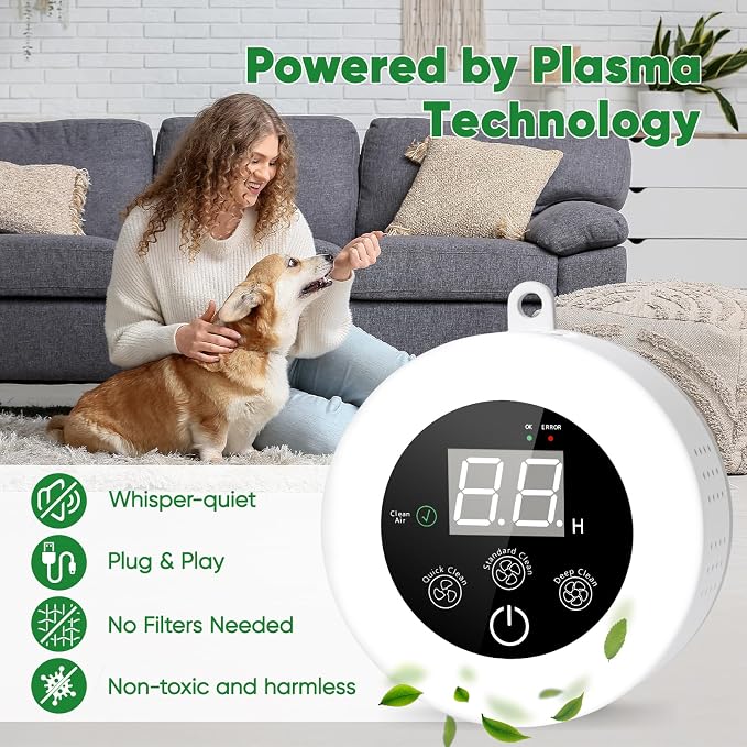 Air Ionizers for Home (1 Pack), Plasma Ion Deodorization System, Quiet Air Freshener for Bedroom, Office, Kitchen, alternate