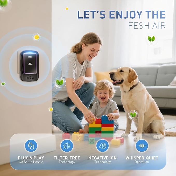 Air Ionizers for Home (3 Pack), Air Purifier Plug In, Portable Negative Ion Generator, Cat Litter Deodorizer, Ozone Free