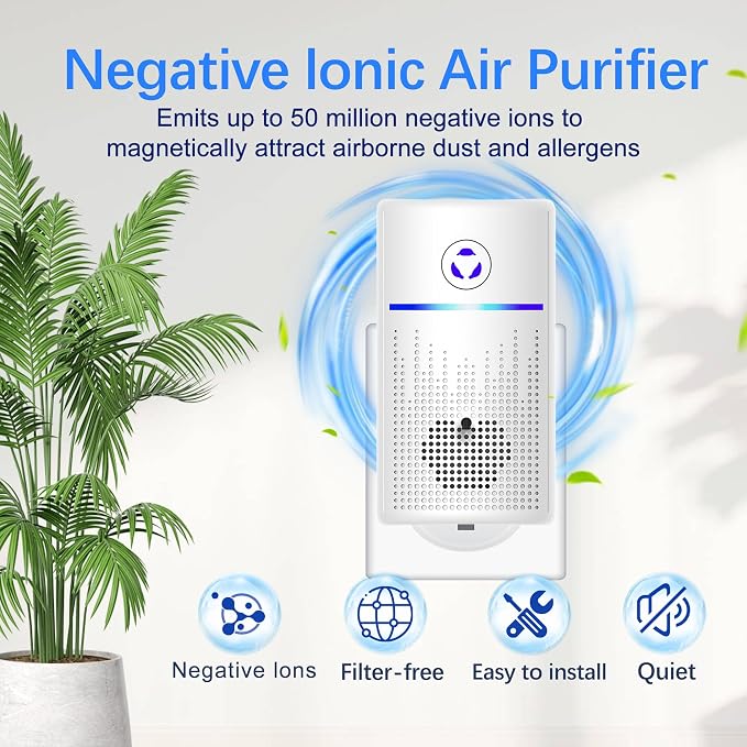 Air Ionizers for Home 4Pack,2026 Upgraded Plug-in Air Purifier with Negative Ion Technology, Odor Eliminator for Pet, Smoke