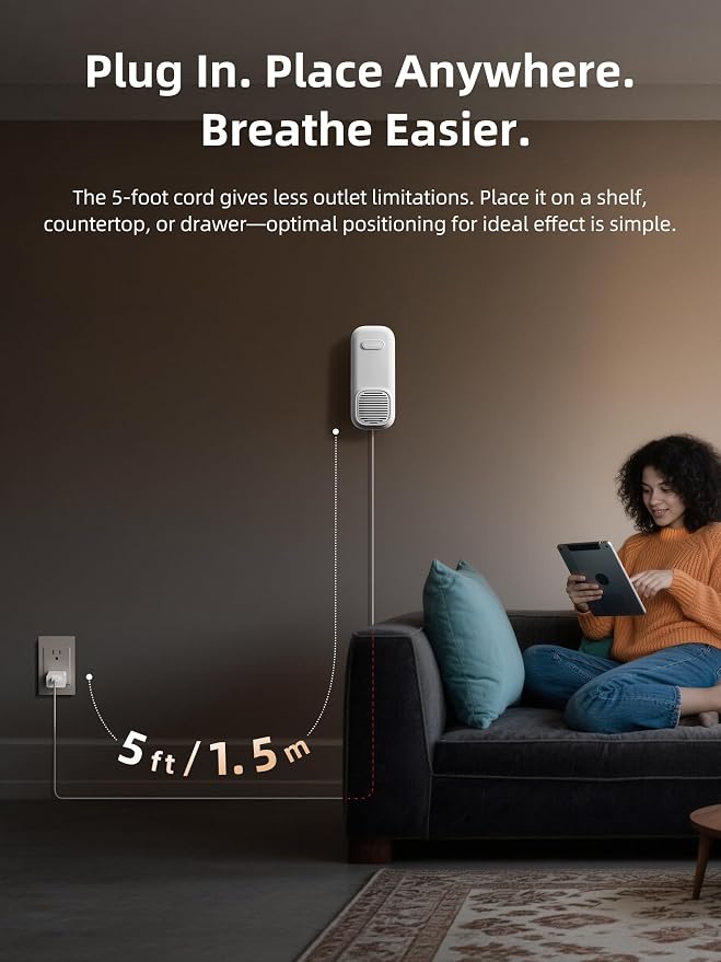 Air Ionizers for Home, Negative Ion with Nano & Fan-Powered, Triple Deodorize, Plug In Air Purifier for Cook, alternate view