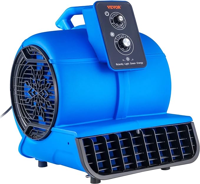 Air Mover, 1/2 HP 2600 CFM Carpet Dryer for Cooling and Ventilating, Portable Floor Blower Fan with 4 Blowing Angles and Time