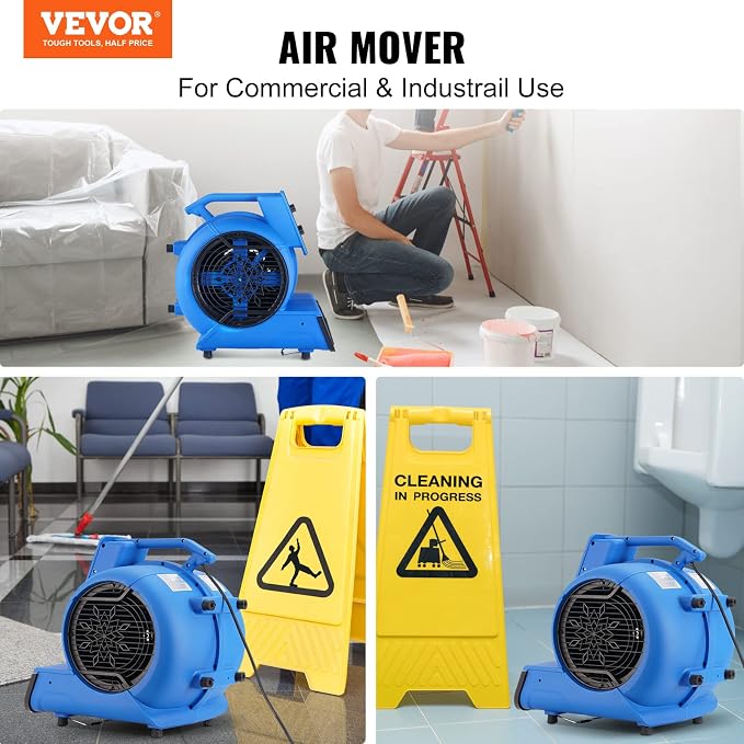 Air Mover, 1/2 HP 2600 CFM Carpet Dryer for Cooling and Ventilating, Portable Floor Blower Fan with 4 Blowing Angles and Time