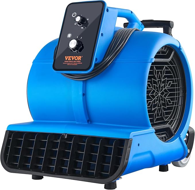 Air Mover, 1 HP 4000 CFM Carpet Dryer for Cooling and Ventilating, Portable Floor Blower Fan with 3 Blowing Angles and Time