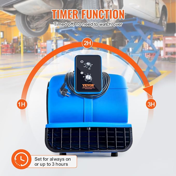 Air Mover, 1 HP 4000 CFM Carpet Dryer for Cooling and Ventilating, Portable Floor Blower Fan with 3 Blowing Angles and Time