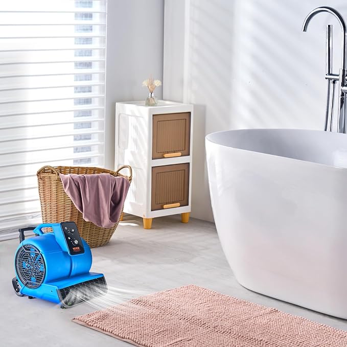Air Mover, 1 HP 4000 CFM Carpet Dryer for Cooling and Ventilating, Portable Floor Blower Fan with 3 Blowing Angles and Time