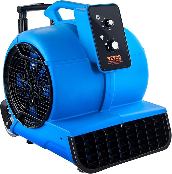 Air Mover, 1 HP 4000 CFM Carpet Dryer for Cooling and Ventilating, Portable Floor Blower Fan with 3 Blowing Angles and Time