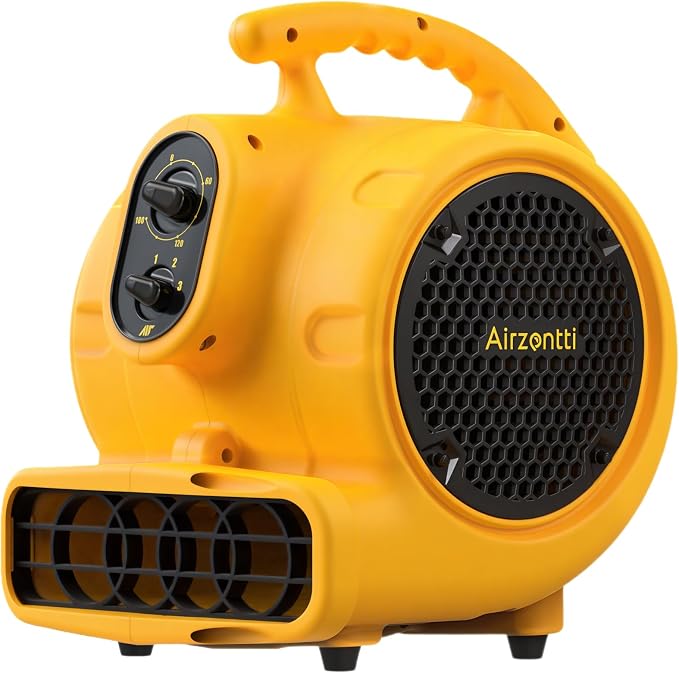 Air Mover, 1100 CFM 1/4 HP 200W Blower Fan, Floor Fan Heavy Duty with 3 Speeds and Timer, Stackable Air Blower, Utility Fan