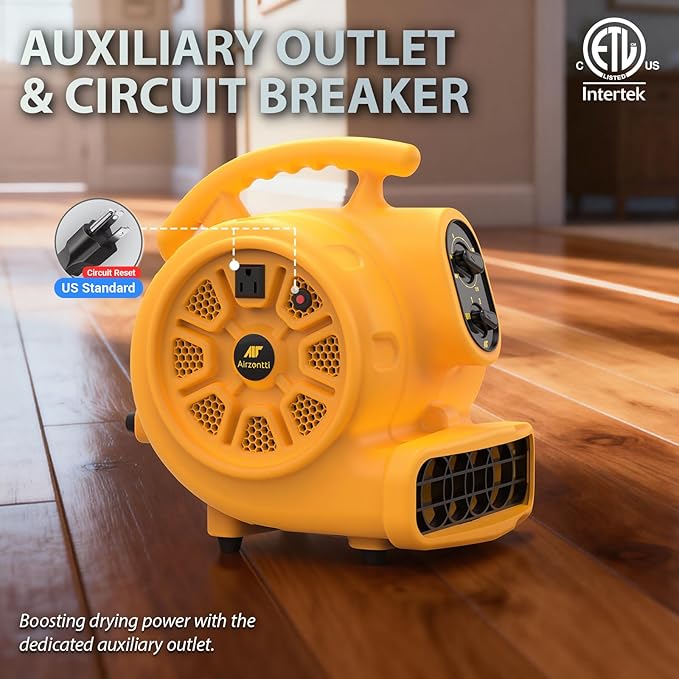 Air Mover, 1100 CFM 1/4 HP 200W Blower Fan, Floor Fan Heavy Duty with 3 Speeds and Timer, Stackable Air Blower, Utility Fan