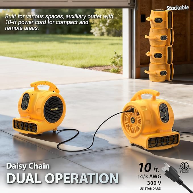 Air Mover, 1100 CFM 1/4 HP 200W Blower Fan, Floor Fan Heavy Duty with 3 Speeds and Timer, Stackable Air Blower, Utility Fan