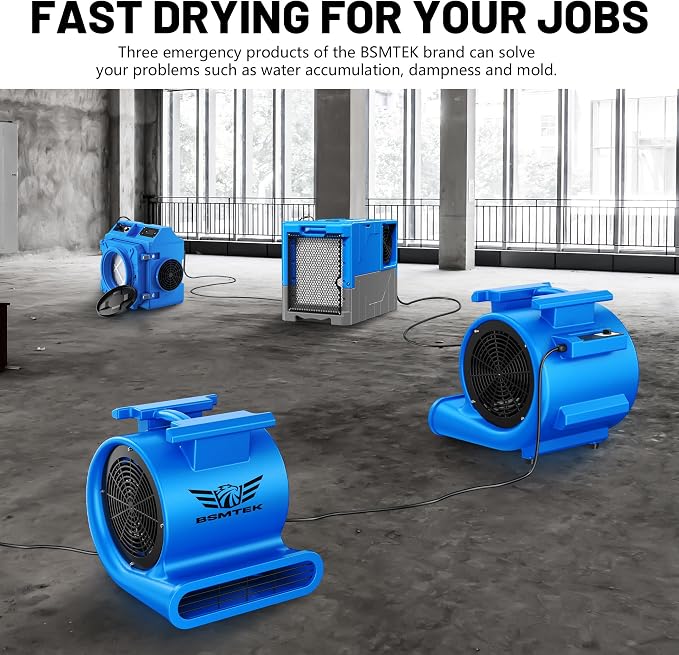 Air Mover Blower Fan, Industrial 1.5HP MAX10000CFM Monster Floor Blower Carpet Dryers - 3 Speeds, 4 Adjustable Angles, 15FT