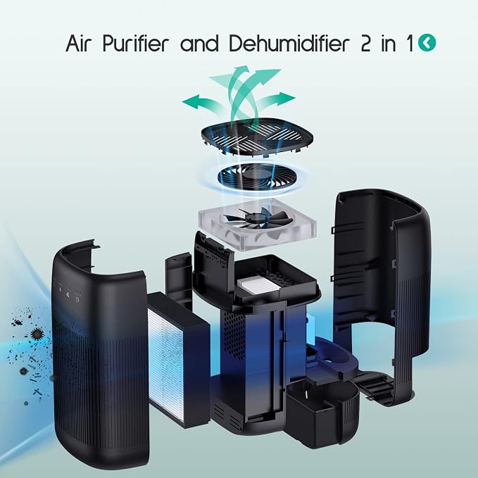 Air Purifier and Dehumidifier in 1, Air Purifier with Efficient Filter, Small Dehumidifier Combined with Air Cleaner