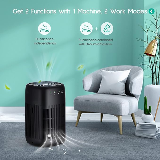 Air Purifier and Dehumidifier in 1, Air Purifier with Efficient Filter, Small Dehumidifier Combined with Air Cleaner