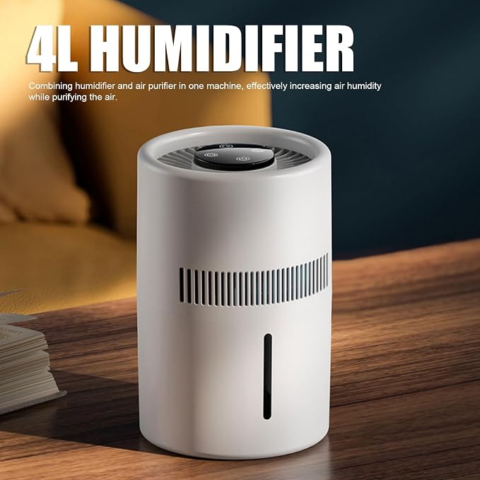 Air Purifier and Humidifier, 2 in 1 5W 4L Water Tank Quiet Evaporative Humidifier and Air Purifier Combo for Office Bedroom