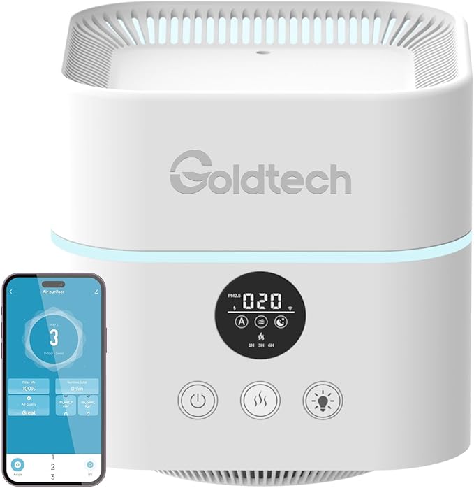 Air Purifier and Humidifier Combo for Bedroom Up to 200Ft2,H13 True HEPA Filter Desk Air Purifiers with Smart WiFi,500ML