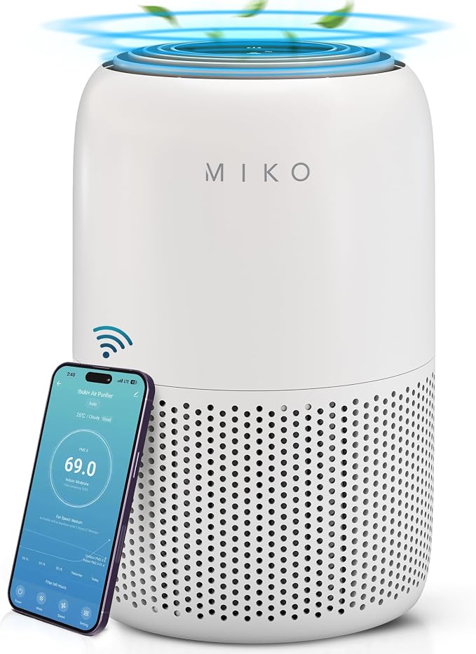 Air Purifier for Bedroom with 3-in-1 HEPA Filter & Sleep Mode, Whisper Quiet, Covers Up to 1200 ft, Smart Wi-Fi App Control
