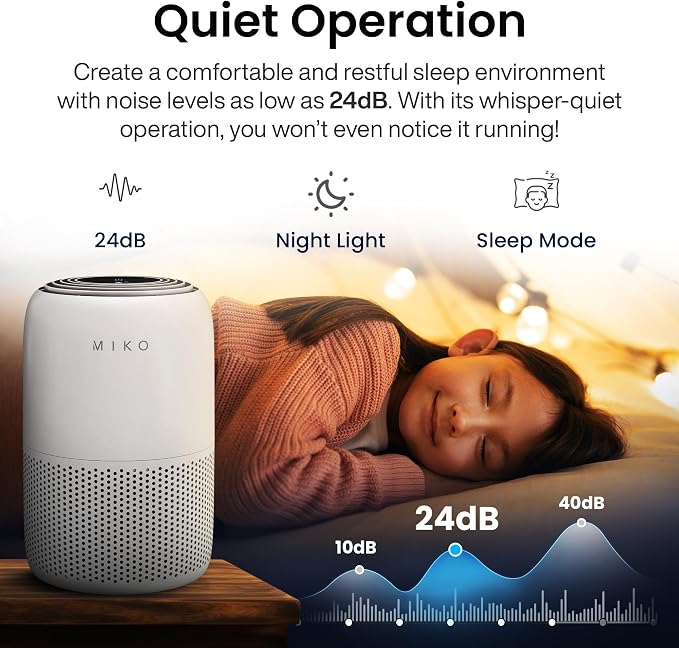 Air Purifier for Bedroom with 3-in-1 HEPA Filter & Sleep Mode, Whisper Quiet, Covers Up to 1200 ft, Smart Wi-Fi App Control