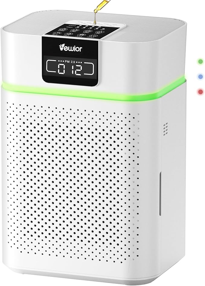 Air Purifier for Home 1800 Ft2 Coverage, PM2.5 Monitor & Air Quality Light, Large Bedroom with Essential Oil Diffuser, 15dB
