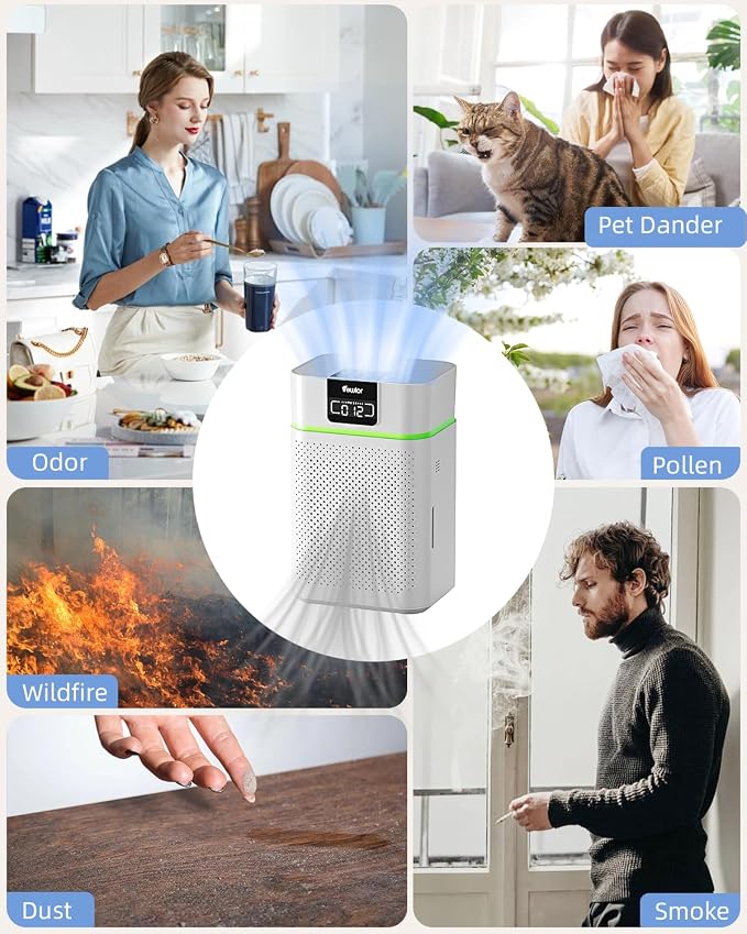 Air Purifier for Home 1800 Ft2 Coverage, PM2.5 Monitor & Air Quality Light, Large Bedroom with Essential Oil Diffuser, 15dB