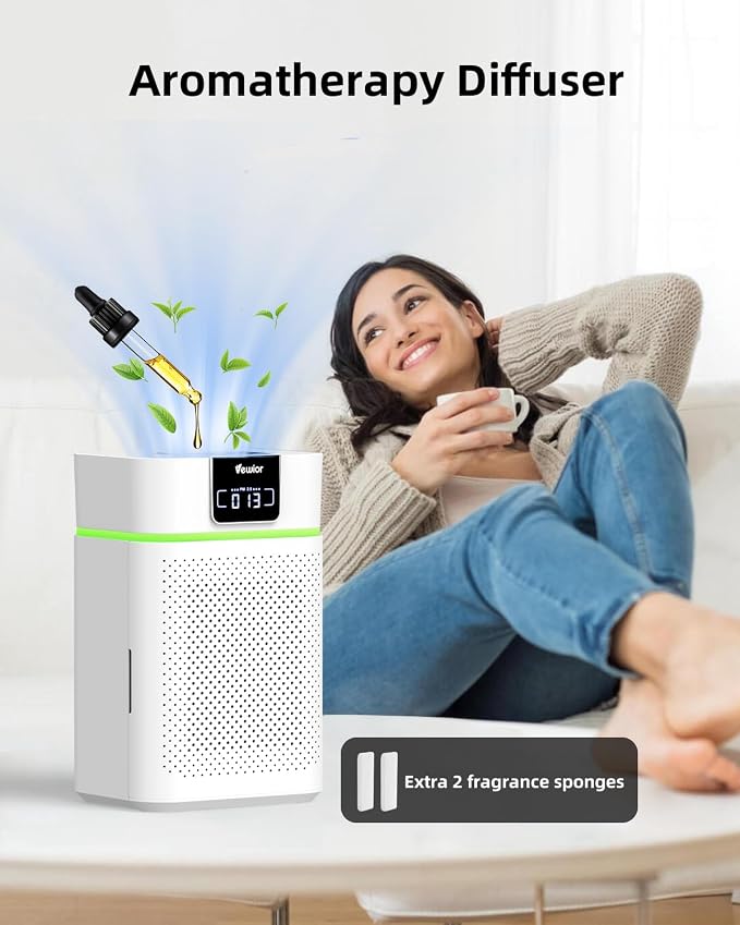 Air Purifier for Home 1800 Ft2 Coverage, PM2.5 Monitor & Air Quality Light, Large Bedroom with Essential Oil Diffuser, 15dB