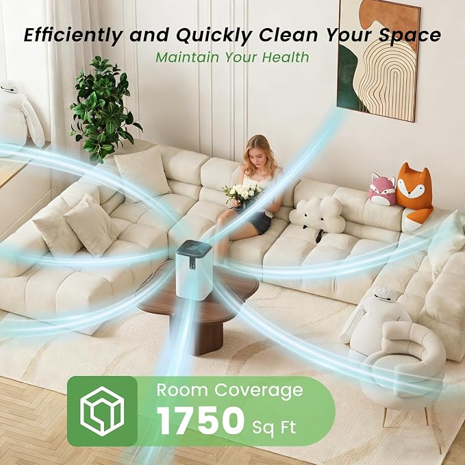 Air Purifier for Home Large Room Up to 1750ft2,3-in-1 Filter with Sleep Mode,Air Purifier with Aromatherapy Diffuser for