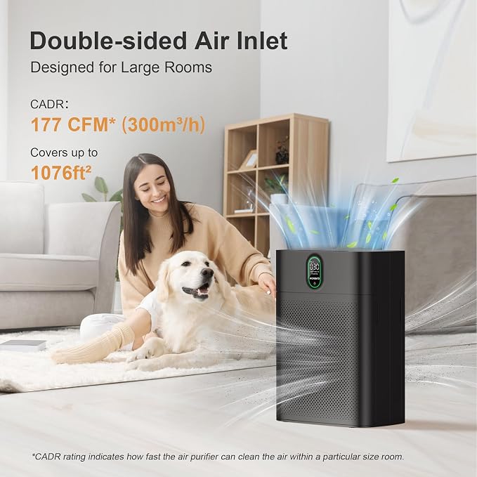 Air Purifier for home Large Rooms up to 1076 ft2, Wi-Fi and Alexa compatible, PM2.5 Air Quality Display, Auto Mode, alternate