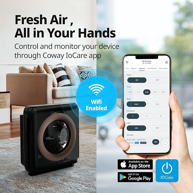 Air Purifier for Home Up to 1,575ft2, App-Enabled Smart Technology, Compatible with Amazon Alexa, HEPA Filter for Smoke
